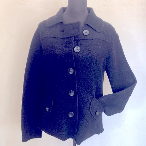 MERONA Wool Pea Coat. Solid Dark Black. So versatile!💝 - Picture 1 of 9